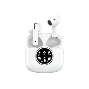 Auricolare BT 5.4 custodia con caricatore indicatore di carica su ogni auricolare bianco