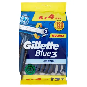 Gillette Rasoio Uomo Blue3 Smooth Usa e Getta a 3 Lame, Confezione da 8 rasoi + 4 Gratis = 12 Rasoi